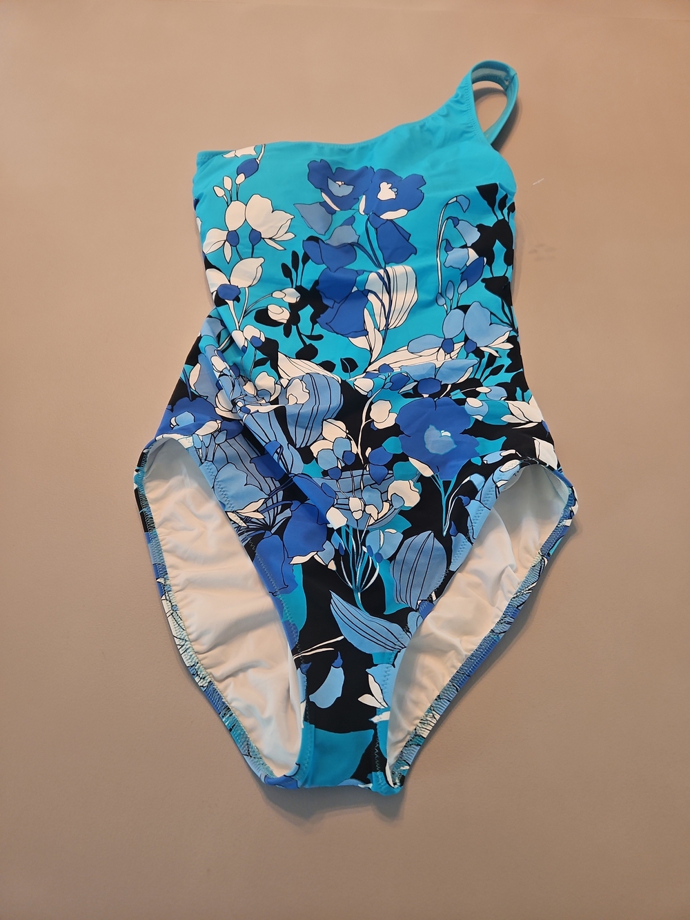 Gottex Blue Floral One-Shoulder Swimsuit